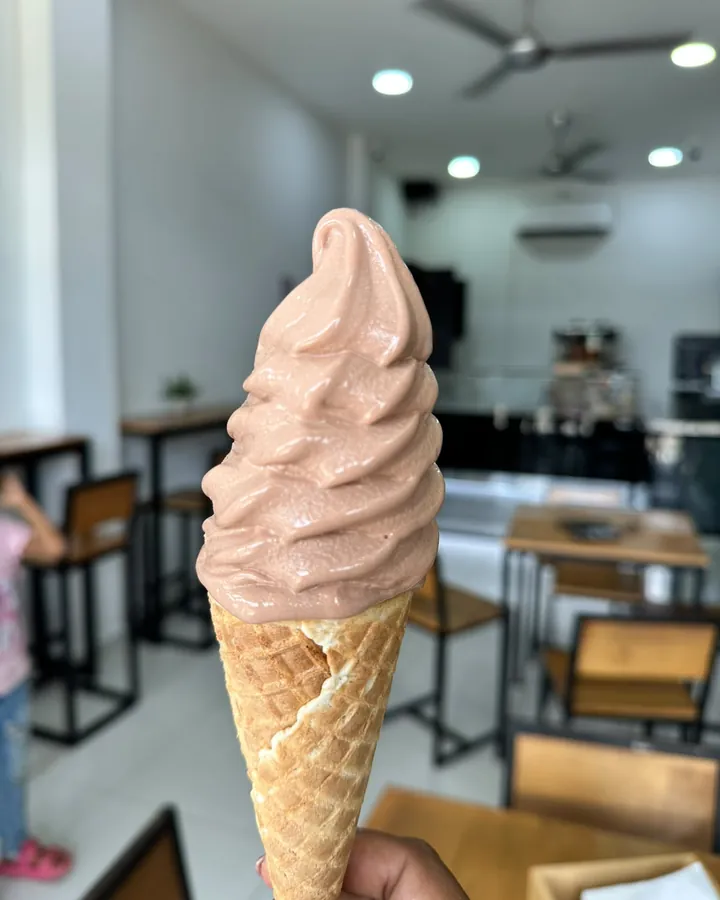 Cono de galleta con helado de yogurt de chocolate